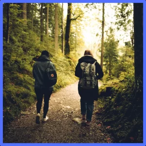 A couple hikes in the woods together. 