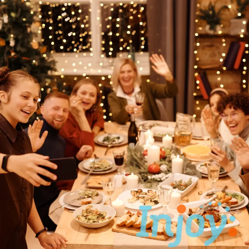 A family celebrates a holiday together.