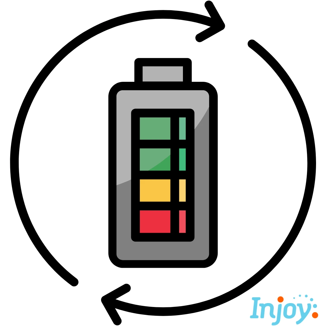 A cartoon rechargeable battery shows it is fully charged.