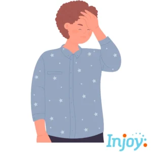 A cartoon man holds his head like he has a headache. 