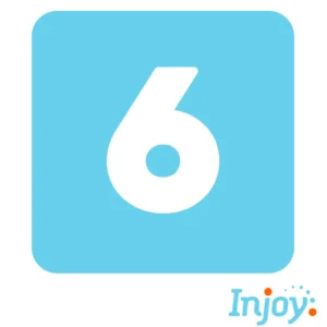 The number six sits on a light blue background.