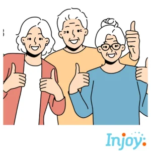 A group of cartoon older women give a thumbs up. 