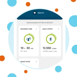 A screenshot from the myPhonak app shows steps. 