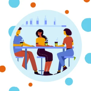 Friends eat at a restaurant. 