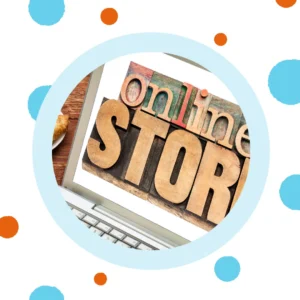 The words, "online store", show on a laptop screen.