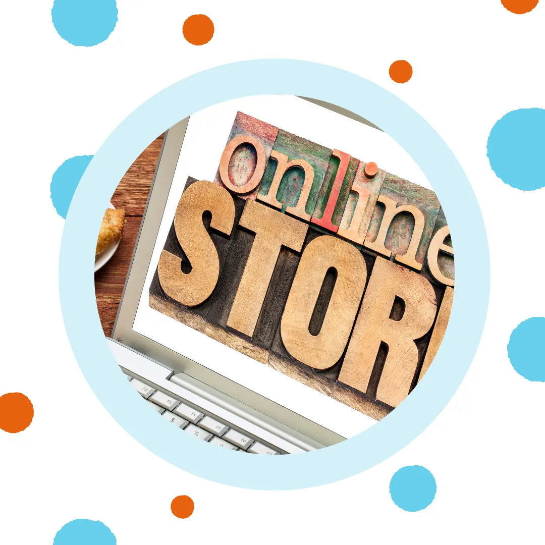 The words, "online store", show on a laptop screen.