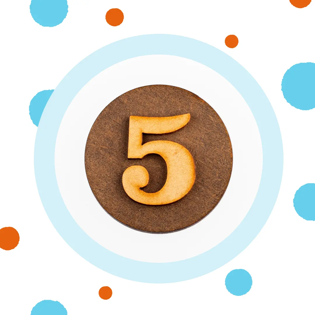 A number 5 sits on a brown plaque.