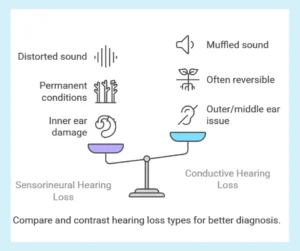 Diagram of the comparisons between the kinds of hearing loss.