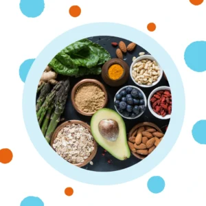 A table is crowded with vegetables and fruit.