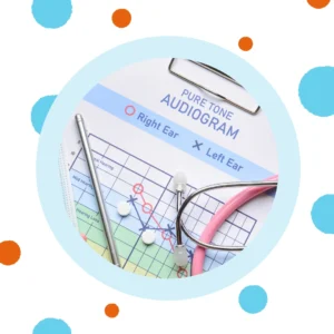 A clipboard has an audiogram on it. 