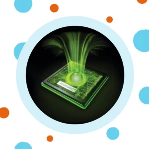 Green lines spring out of a computer chip.