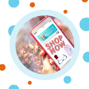 A cell phone screen shows the words, "Shop Now!" 