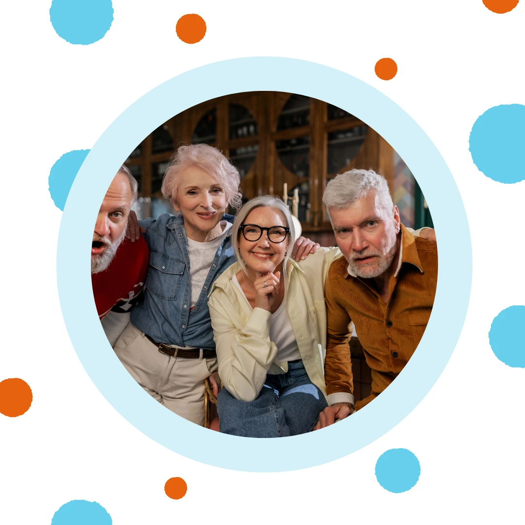 Four older friends have fun.