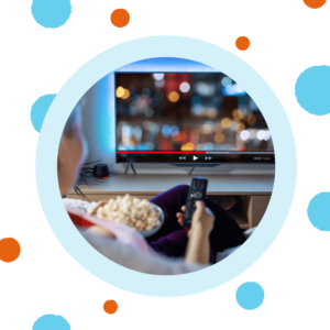 A person watches TV. 