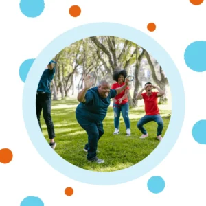 A family plays together at the park. 