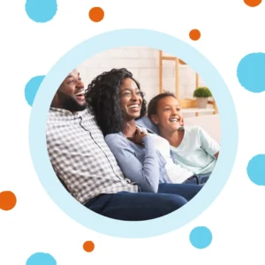 A family watches a movie together.