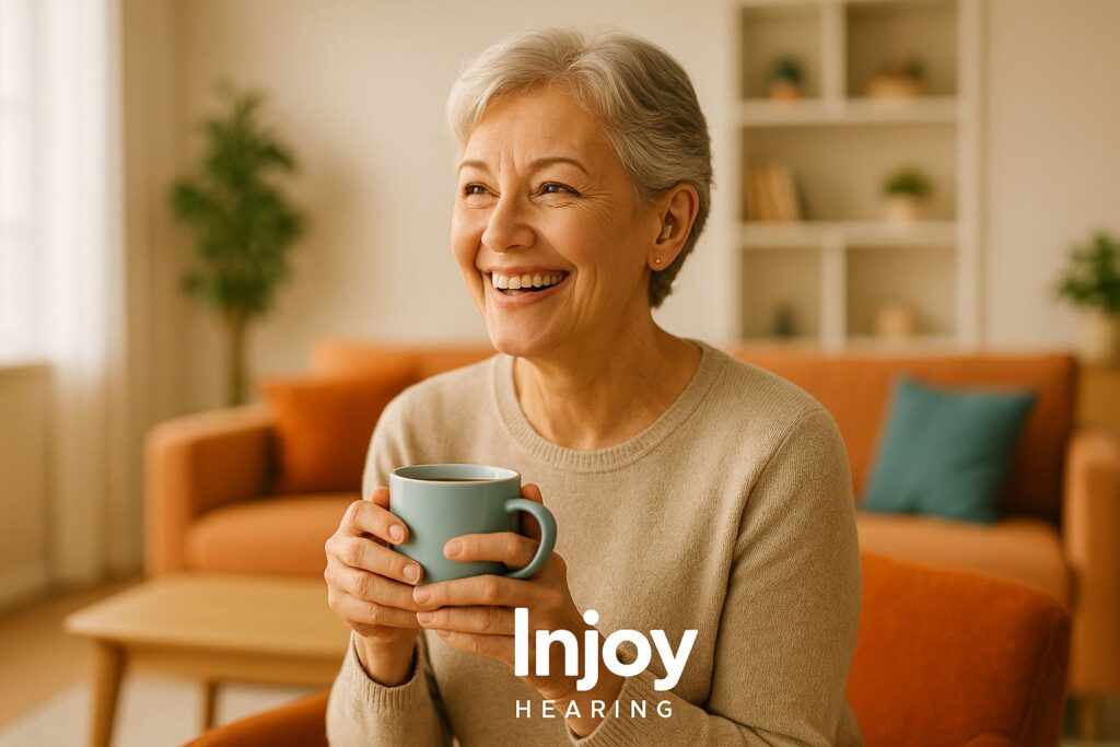 woman holding a coffee enjoying her morning