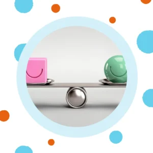A cube and a sphere are on either side of an even balance scale.