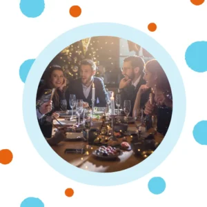 People enjoying a dinner party. 