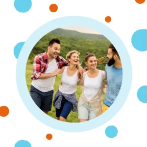Friends enjoy a hike together. 