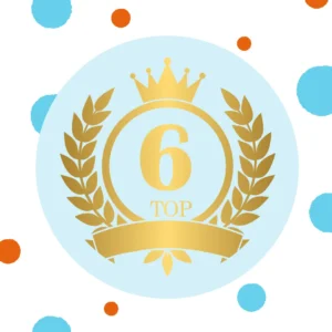 A golden "Top 6" badge sits on a blue background.