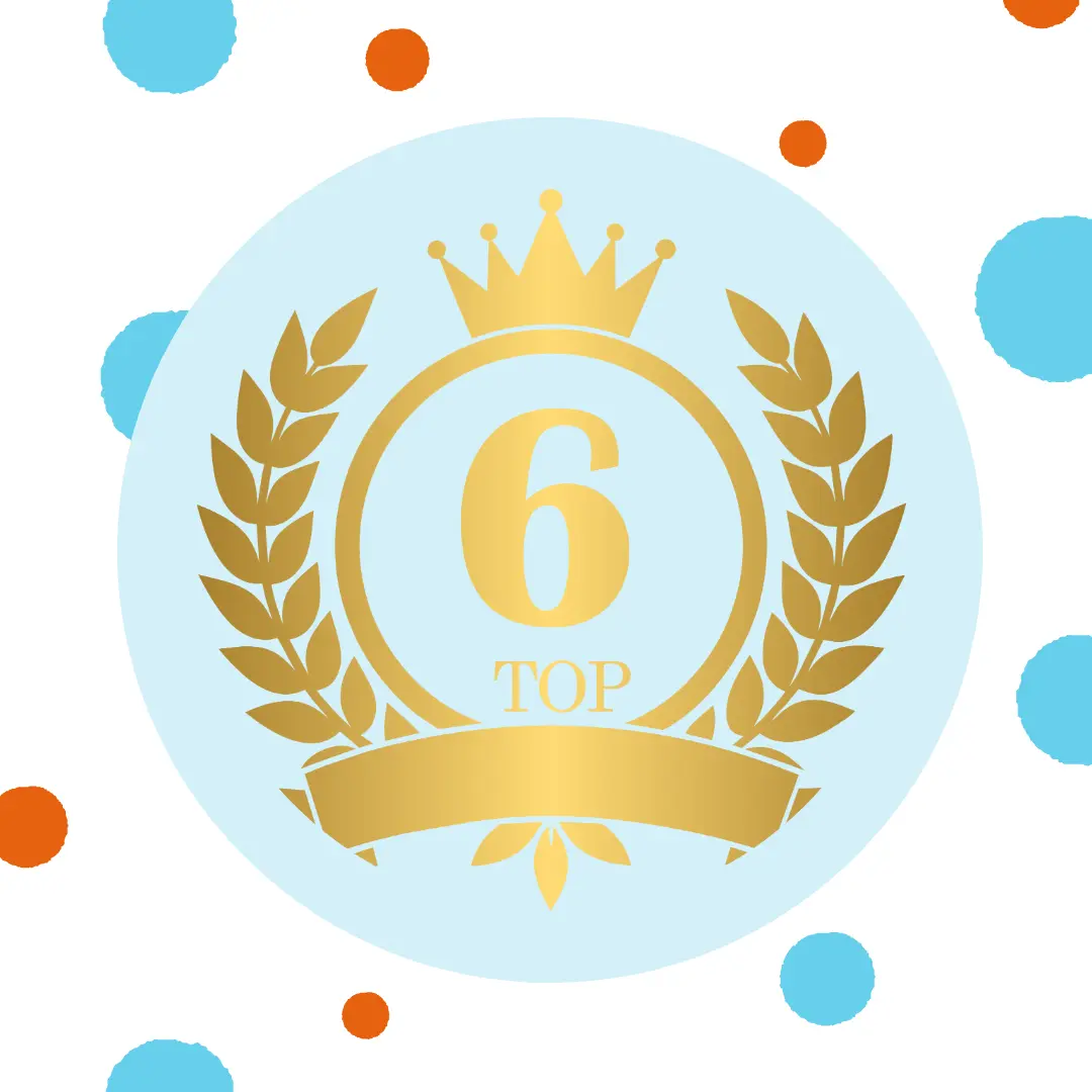 A golden "Top 6" badge sits on a blue background.