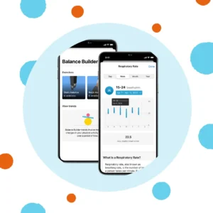 Two cell phones show the Starkey hearing aid app. 