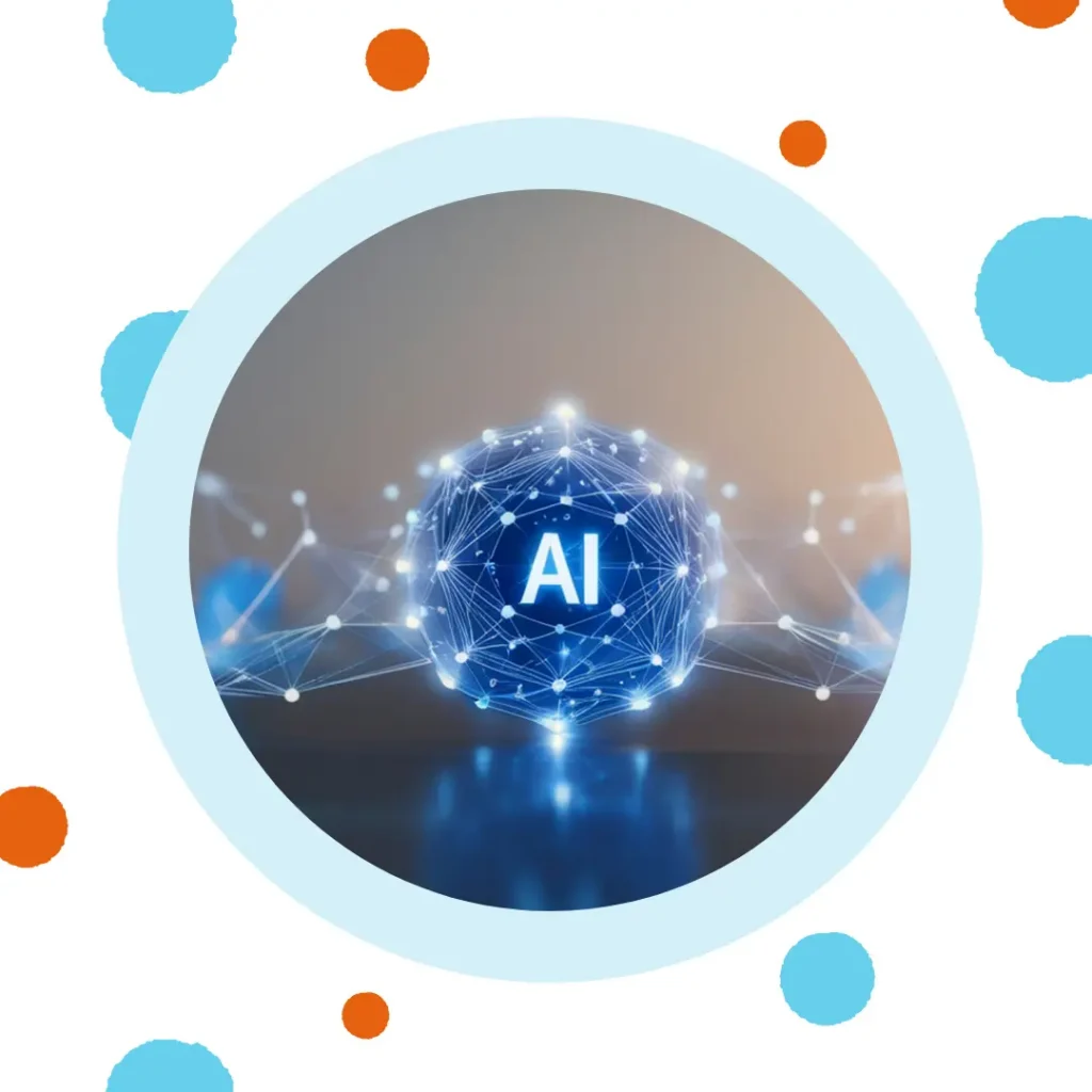 The letters "AI" show on a blue computer network.