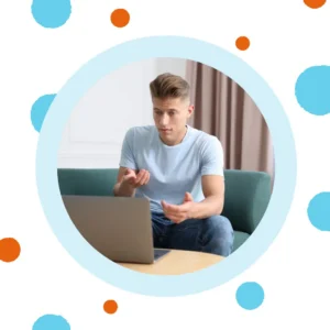 A young man has a remote care appointment. 