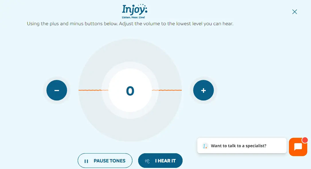 A screenshot from Injoy Hearing’s online hearing quiz. 