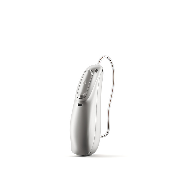 Phonak Audeo Lumity L30 hearing aids in silver grey.