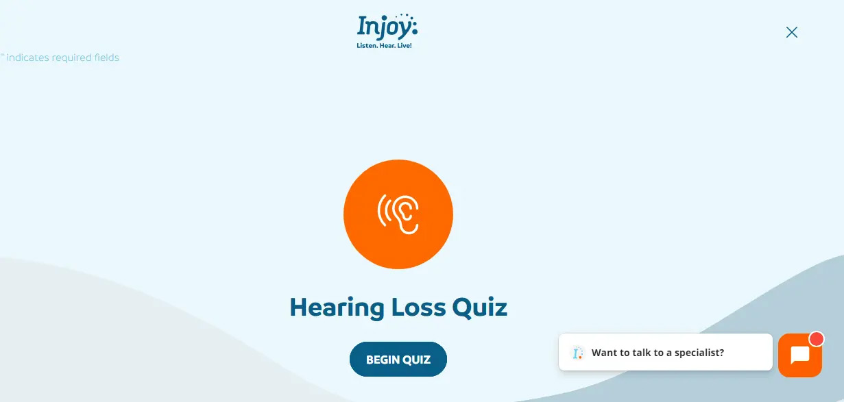 A screenshot of the beginning of Injoy Hearing’s hearing test.